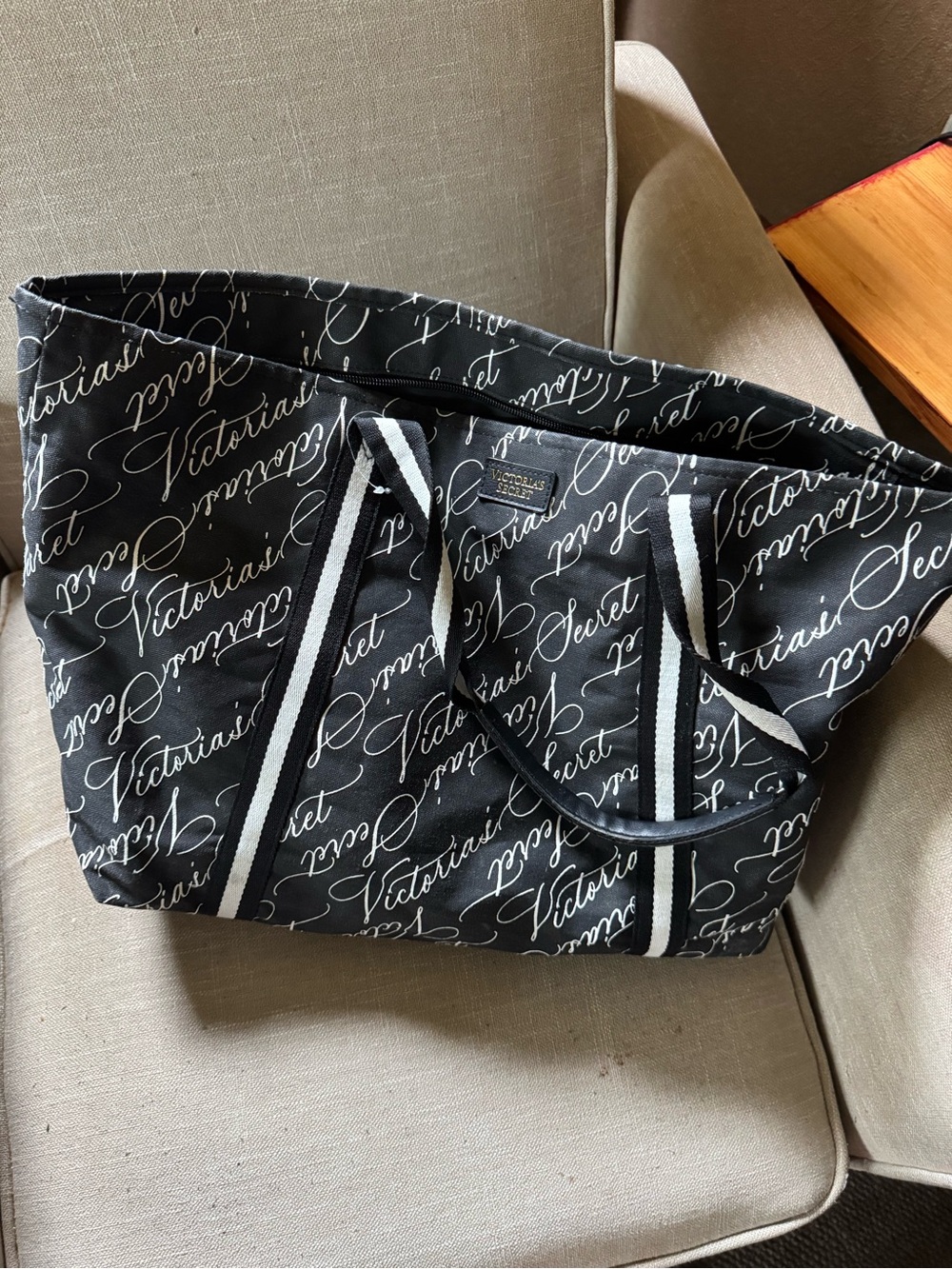 Victoria's Secret Black Script Tote Bag